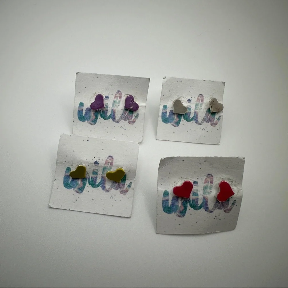 WILA blue pink white yellow small dainty heart pierced stud earrings girls &kids